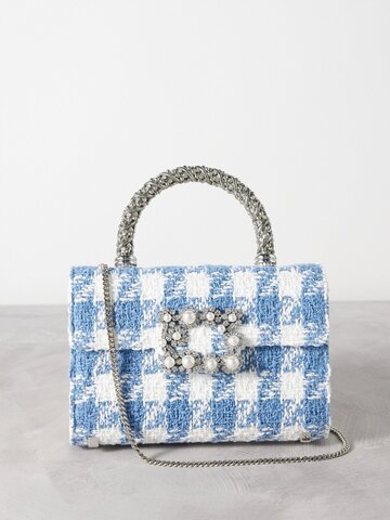 roger vivier - crystal-embellished mini houndstooth handbag - womens - blue white