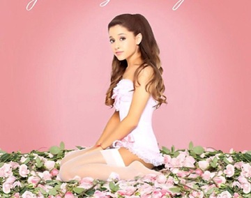 top,ariana grande,ariana grande vintage,ariana grande outfits,pink,bustier,bustier top,bow,bow dress,ruffle,lingerie,yours truly,album cover,girly,baby pink,peach pale pink,peach
