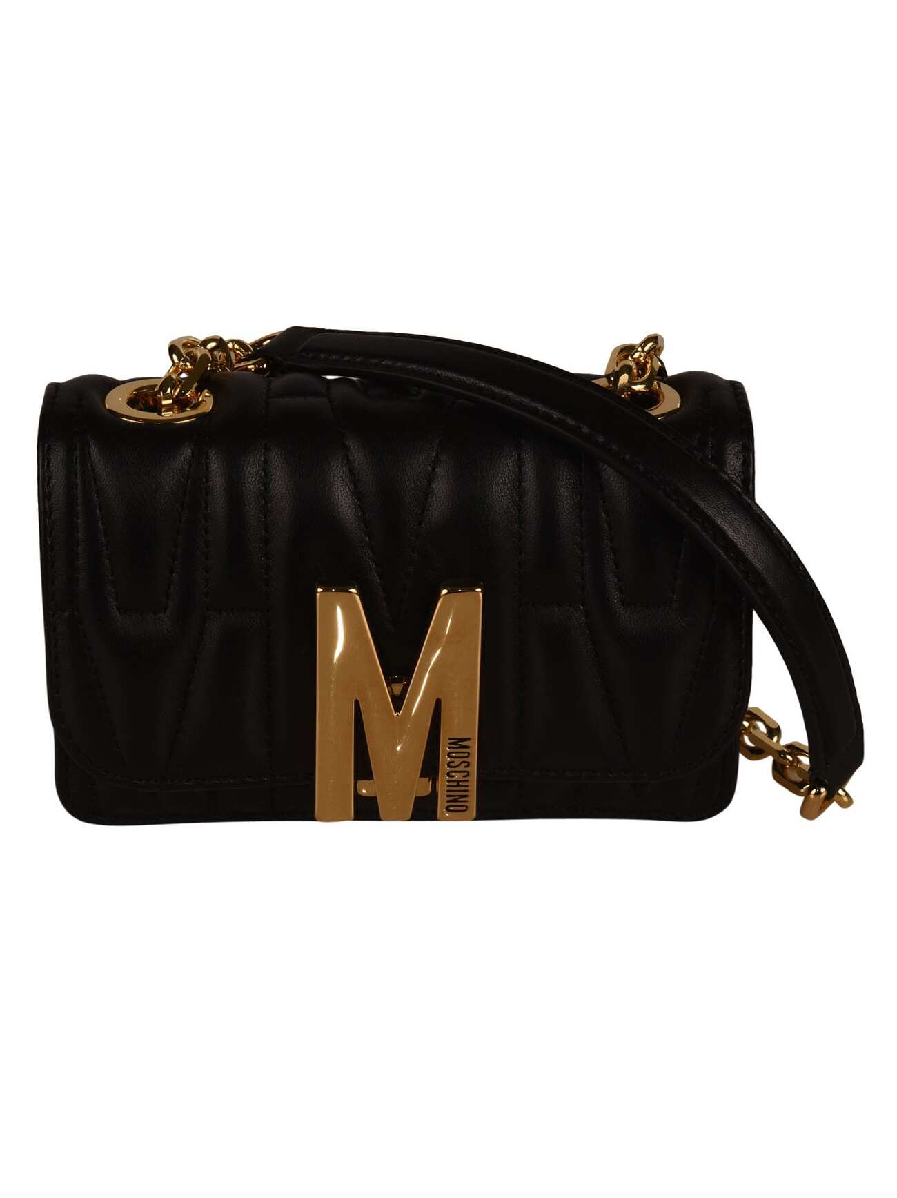 Moschino Quilted M Logo Shoulder Bag in black
