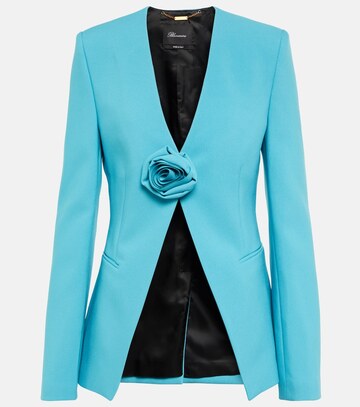 blumarine rose-embellished collarless blazer in blue