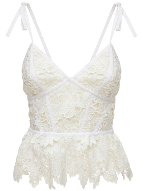 PRABAL GURUNG Cotton Lace Cropped Bustier Top in white