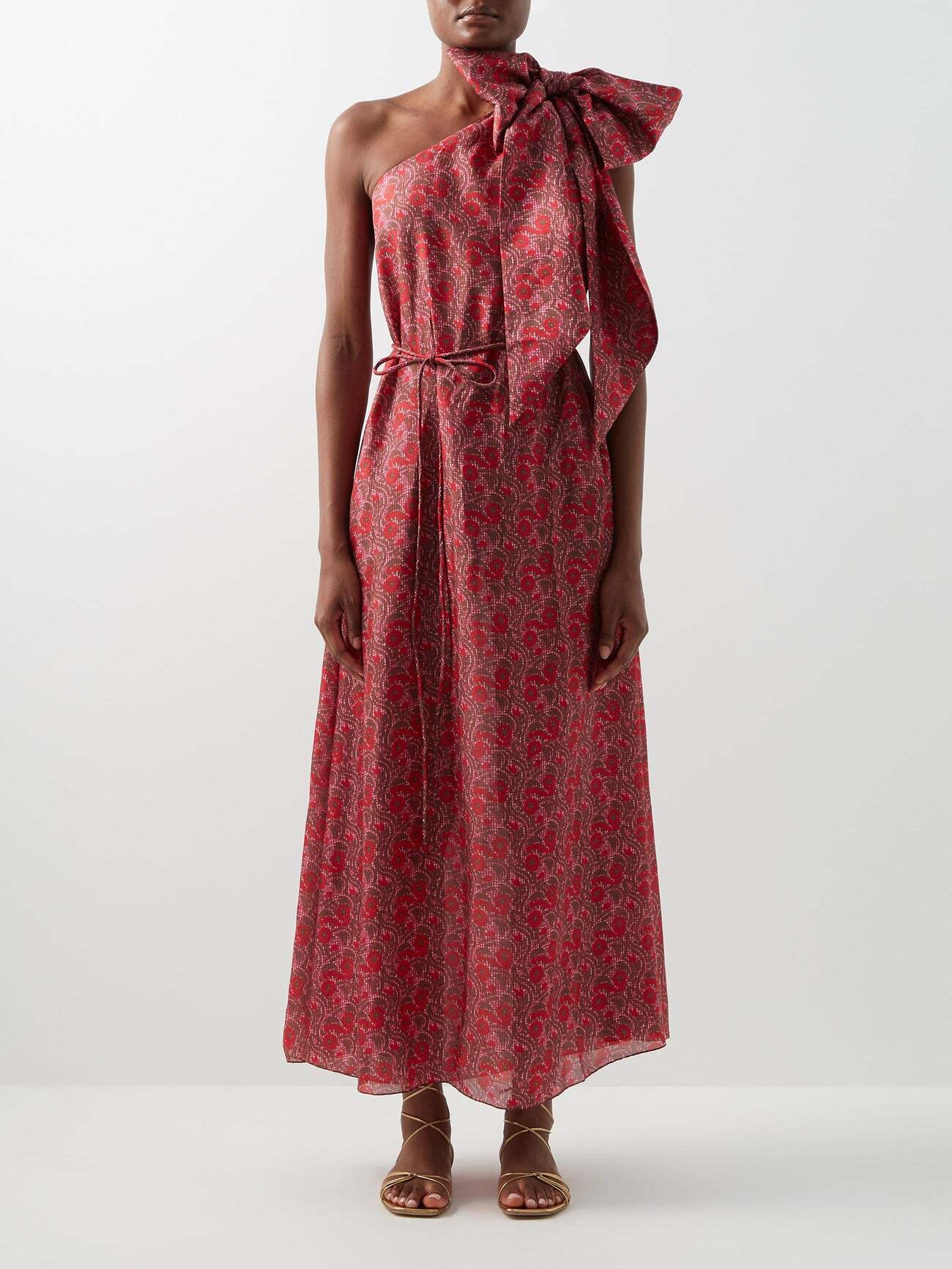 Wiggy Kit - India Shoulder-bow Floral-print Habotai-silk Dress - Womens - Pink Print
