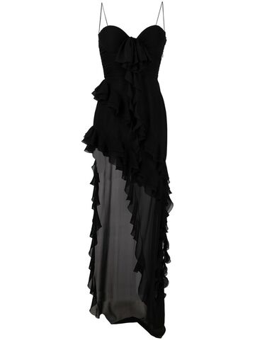 alessandra rich frilled side slit gown - black