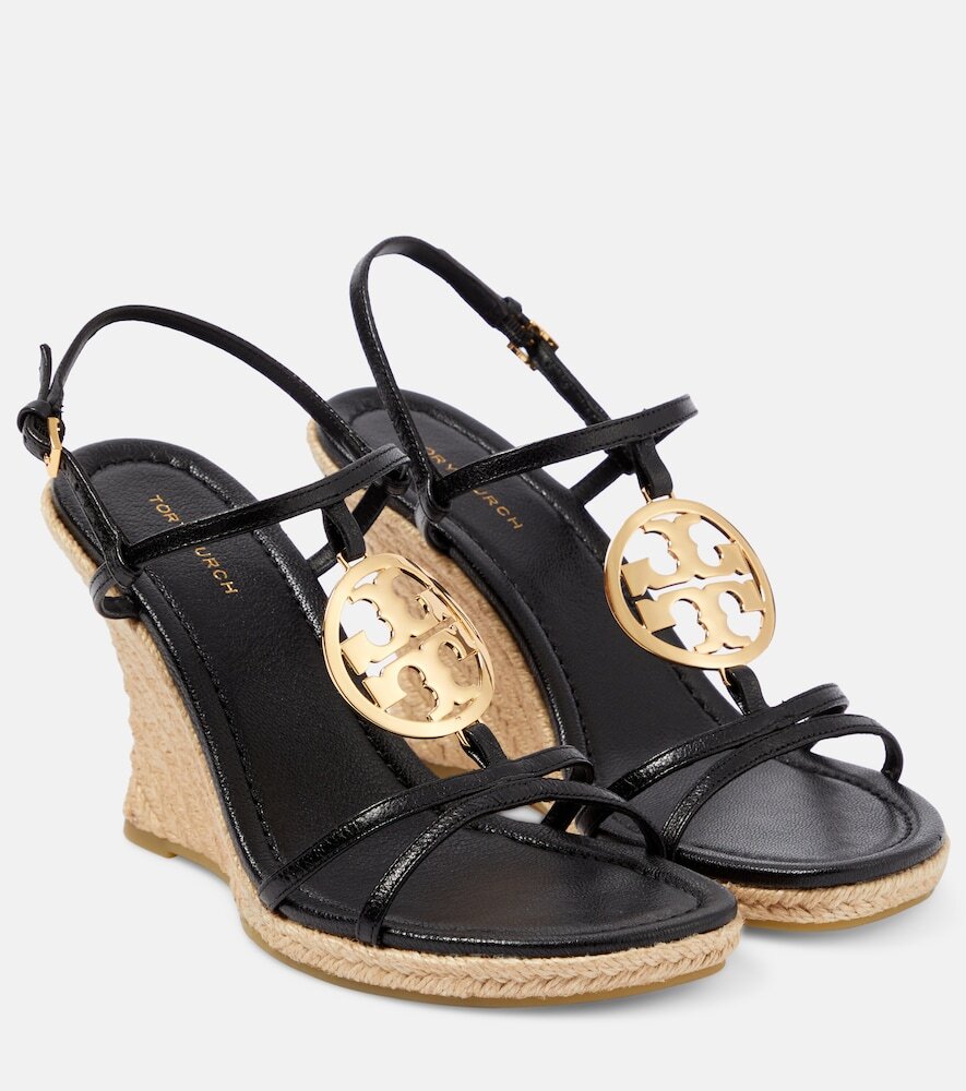 Tory Burch Capri Miller leather espadrille wedge in black - Wheretoget