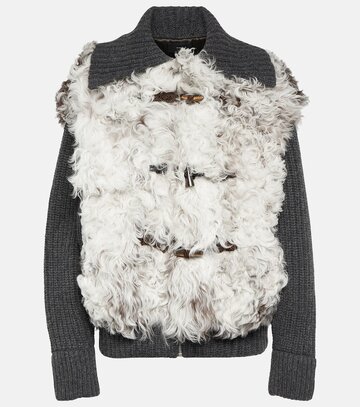 alanui the big chill shearling and wool jacket in grey