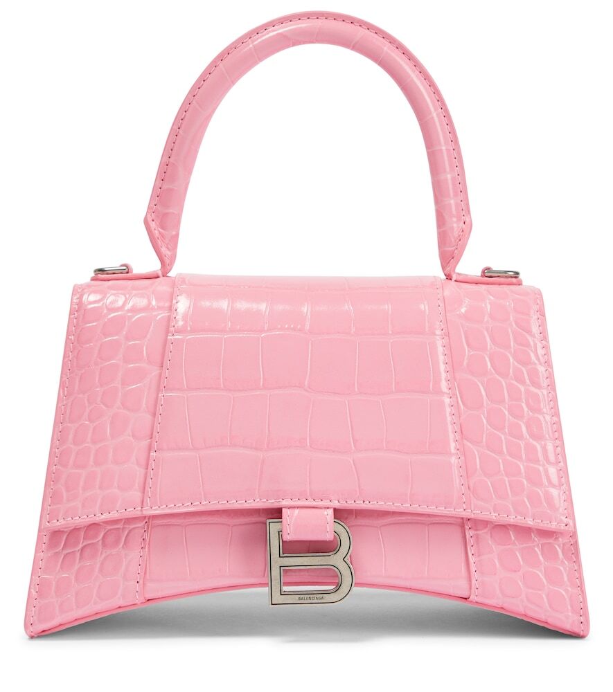 Balenciaga Hourglass croc-effect leather crossbody bag in pink
