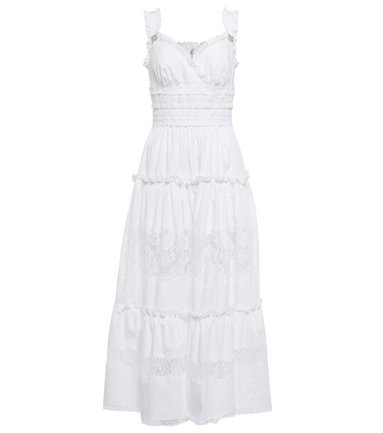Dolce & Gabbana Lace-insert cotton-blend midi dress in white