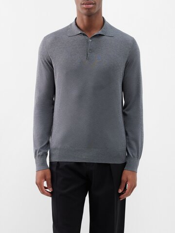 brunello cucinelli - cotton-blend knitted polo top - mens - grey