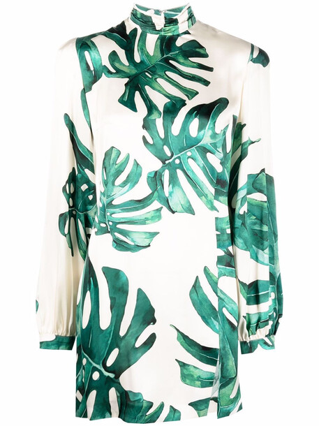 Raquel Diniz leaf-print silk mini dress - Neutrals