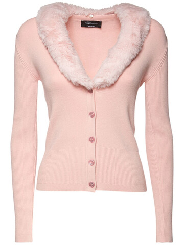 BLUMARINE Knit Cardigan W/ Detachable Faux Collar in pink