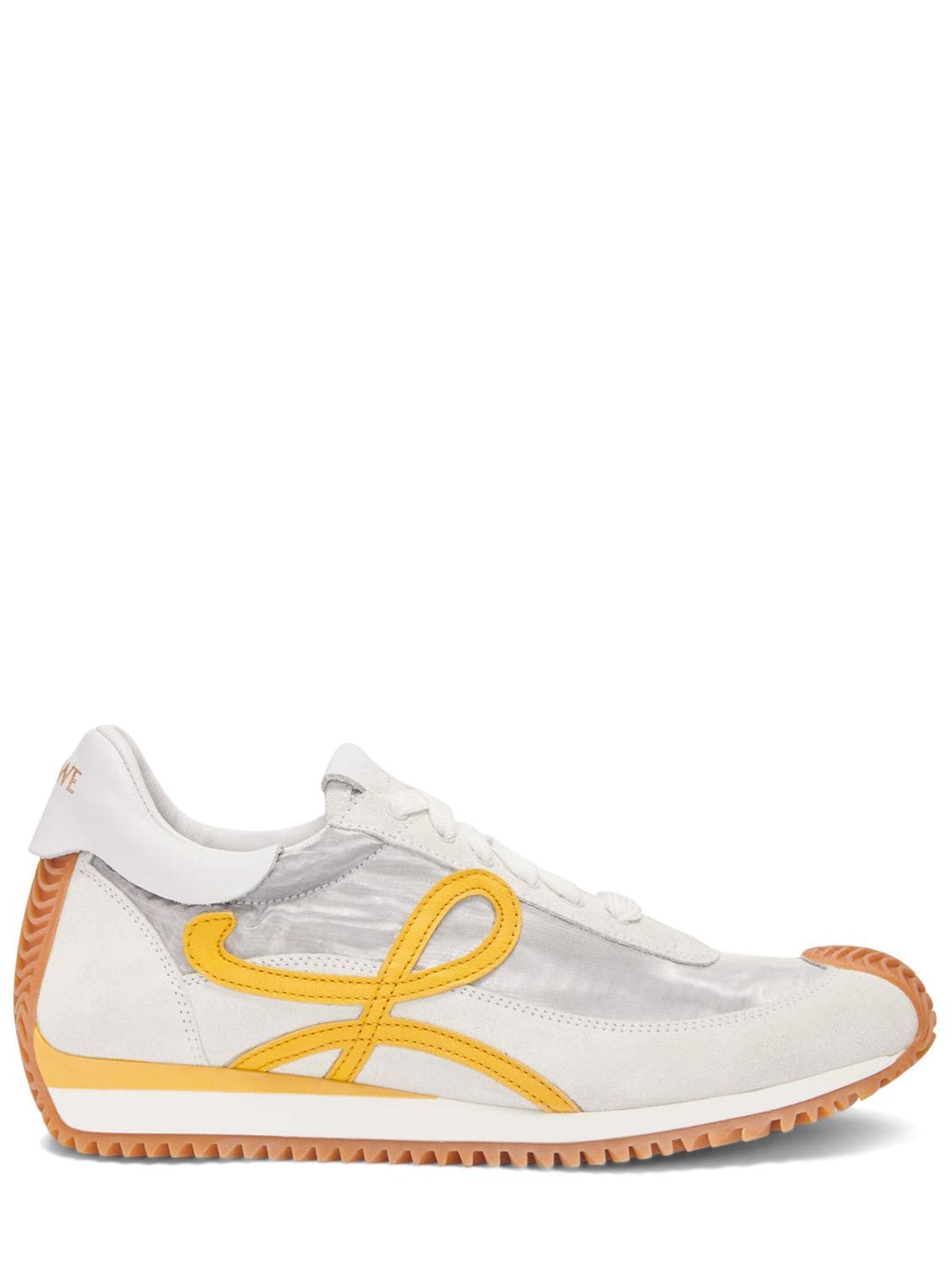 LOEWE 20mm Flow Runner Suede & Mesh Sneakers in white / yellow