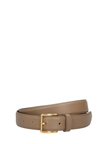 ami paris 25mm oval buckle grained leather belt in beige