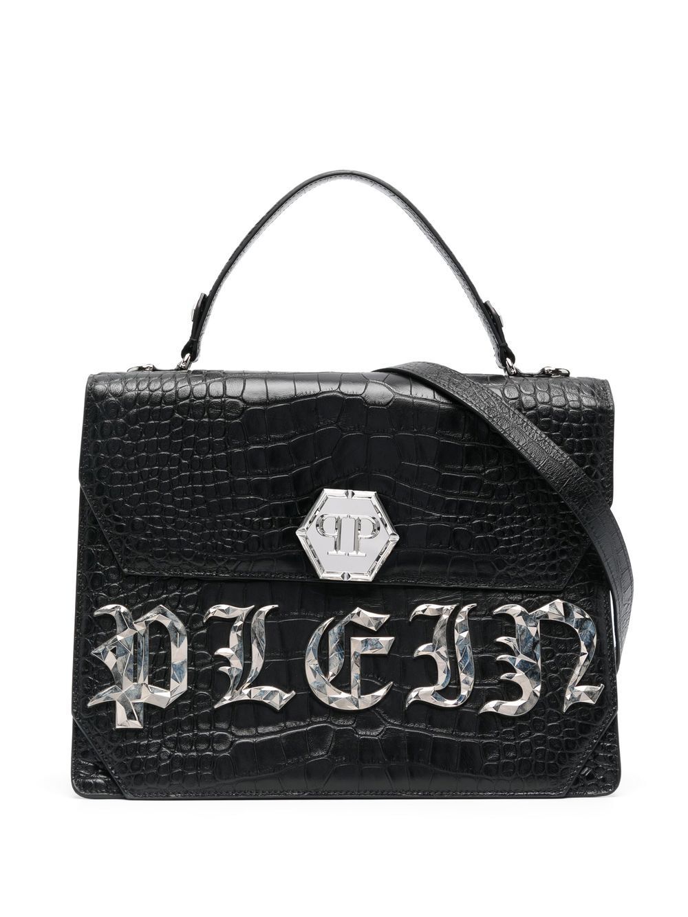 Philipp Plein Gothic Plein leather tote bag - Black