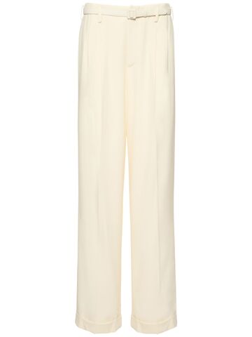 RALPH LAUREN COLLECTION Stanford Belted Crepe Wide Pants in white