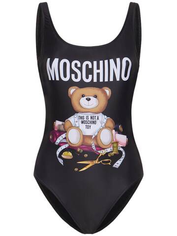moschino logo lycra one piece swimsuit in black