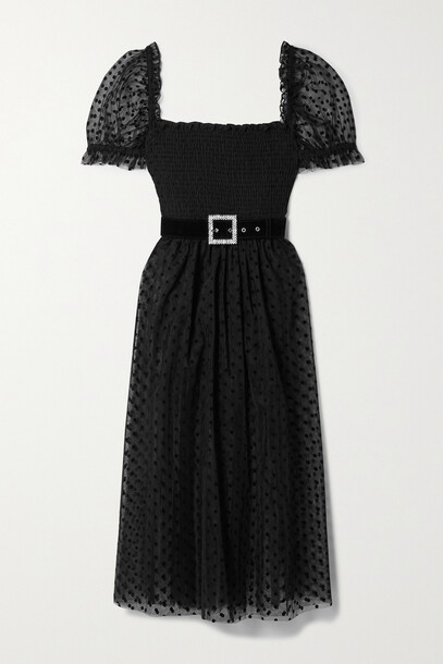 Rebecca Vallance - Tiffani Crystal-embellished Polka-dot Flocked Tulle Midi Dress - Black