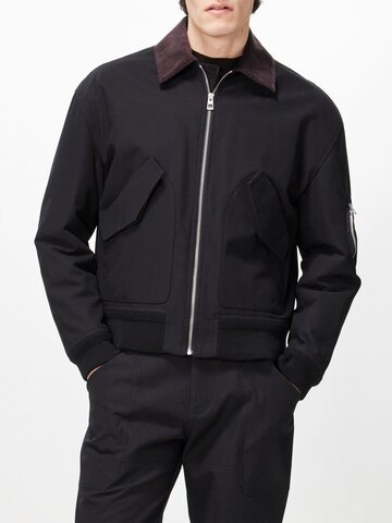 loewe - corduroy-collar cotton bomber jacket - mens - black