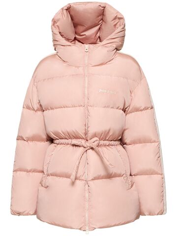 palm angels belted nylon down jacket in pink