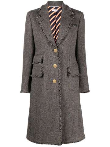 Thom Browne herringbone tweed frayed-edge coat in brown