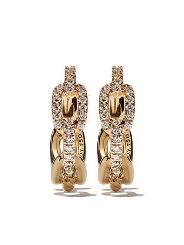 David Yurman 18kt yellow gold Stax diamond chain link huggie hoop earrings