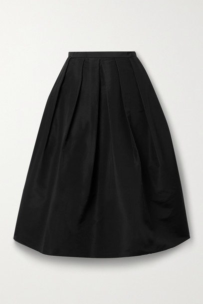 TIBI - Pleated Silk-faille Midi Skirt - Black