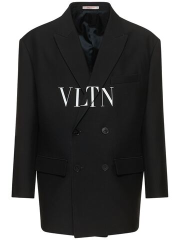 valentino double breast logo blazer in black