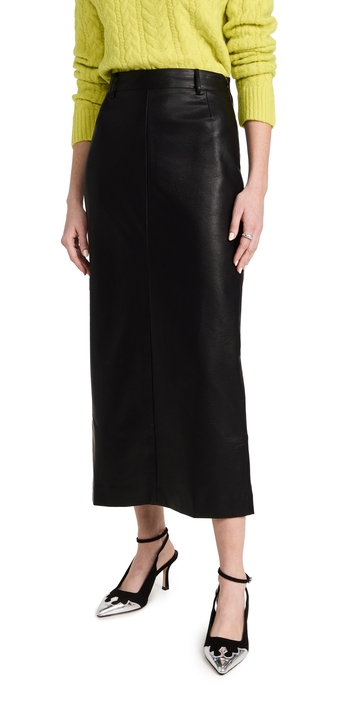 pixie market yve maxi faux leather skirt black xs
