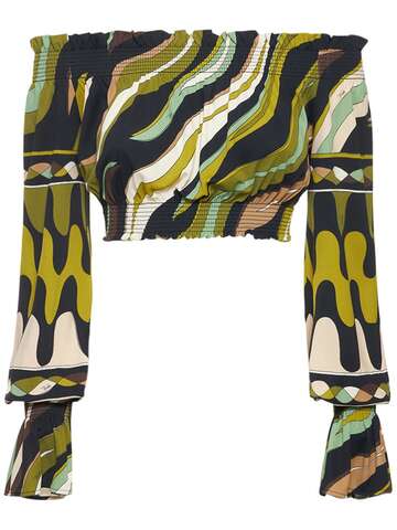 PUCCI Jersey Fiamme Print Off-the-shoulder Top