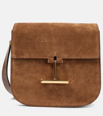 tom ford tara mini leather and suede crossbody bag in brown
