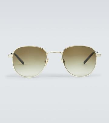 saint laurent metal round-frame sunglasses in brown