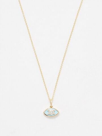 sydney evan - evil eye diamond, enamel & 14kt gold necklace - womens - blue gold