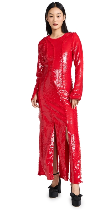 ganni sequins cutline maxi dress fiery red 32