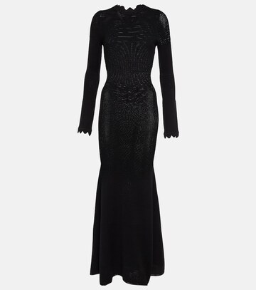 victoria beckham scalloped semi-sheer knit maxi dress in black