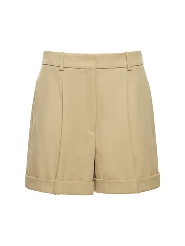 MICHAEL KORS COLLECTION High Rise Wool Gabardine Mini Shorts in beige