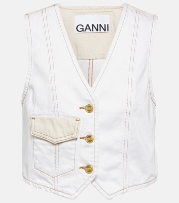 ganni cropped denim vest in white
