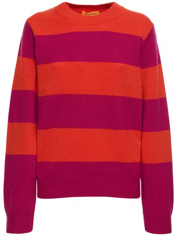 guest in residence striped cashmere crewneck sweater in fuchsia / red