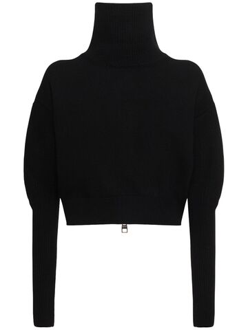 alexander mcqueen zipped cashmere blend turtleneck sweater in black