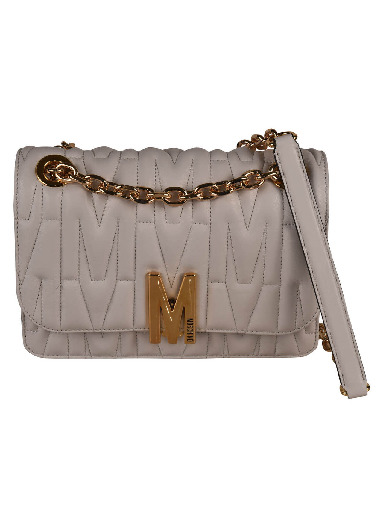 Moschino Logo Quilted Flap Shoulder Bag in bianco