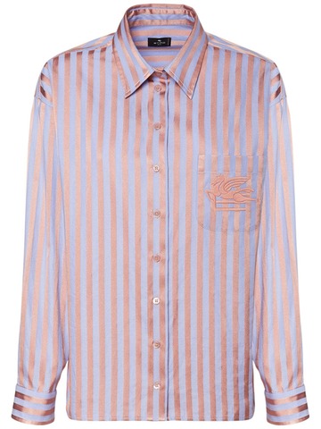 etro logo cotton satin striped oxford shirt