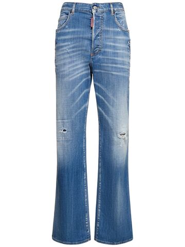 dsquared2 roadie distressed mid-rise wide jeans in blue