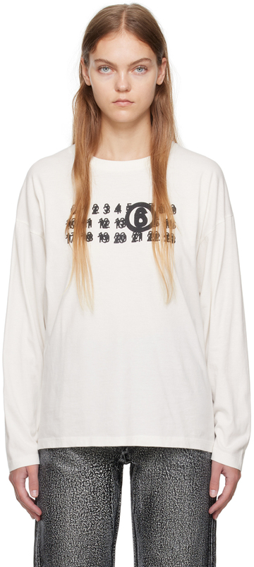 mm6 maison margiela off-white printed long sleeve t-shirt
