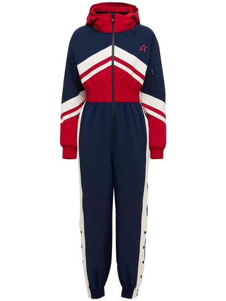 PERFECT MOMENT Stoke Hooded Nylon Jumpsuit in blue / red / white