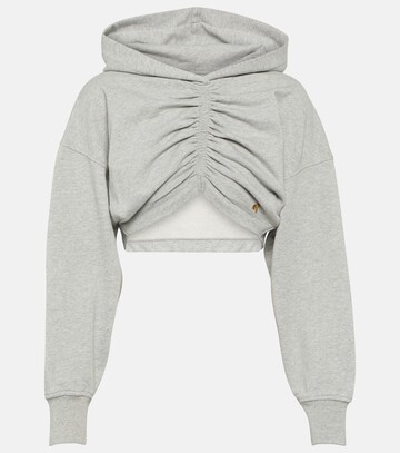 palm angels cropped cotton jersey hoodie in grey