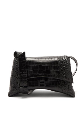 balenciaga - hourglass m crocodile-effect cross-body bag - womens - black