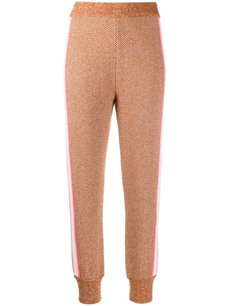 SJYP side stripe knitted trousers in brown