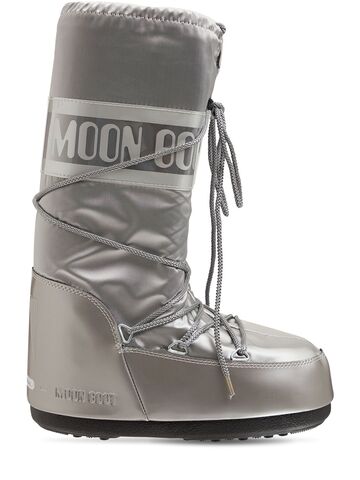 MOON BOOT Tall Icon Glance Metallic Moon Boots in silver