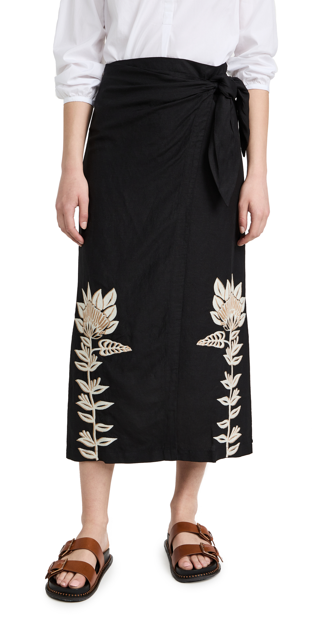 Scotch & Soda Embroidered Midi-Length Skirt in black