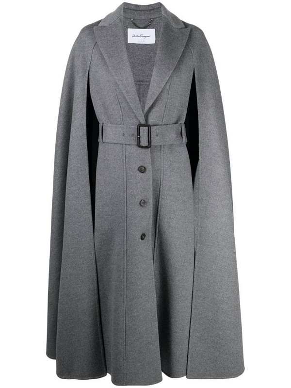Salvatore Ferragamo cape-detail belted coat in grey