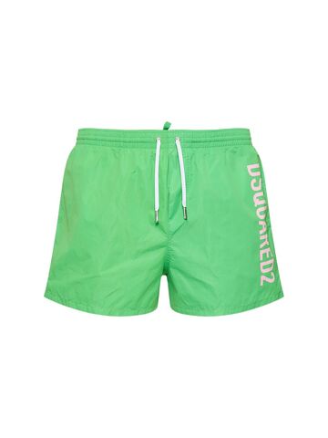 dsquared2 logo midi swim shorts in green / pink