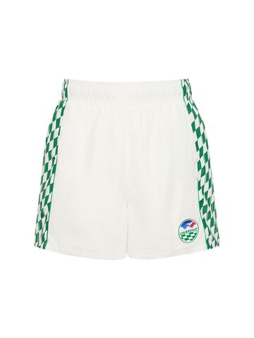 casablanca tennis horizon print tech track shorts in green / white